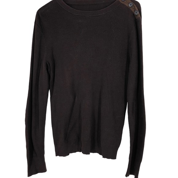 Ralph Lauren Brown Knit Sweater w/Microfiber Elbow Patches & button Accents - Picture 5 of 7